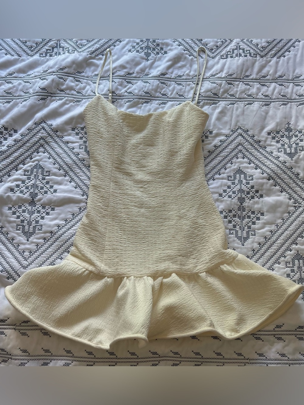 NWT Showpo Sammie Textured Ruffle Mini Dress Off White Size 2